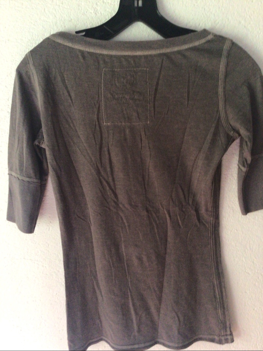 Abercrombie & Fitch Henley Tee Charcoal Gray withsatin trim near buttons. - Picture 3 of 7
